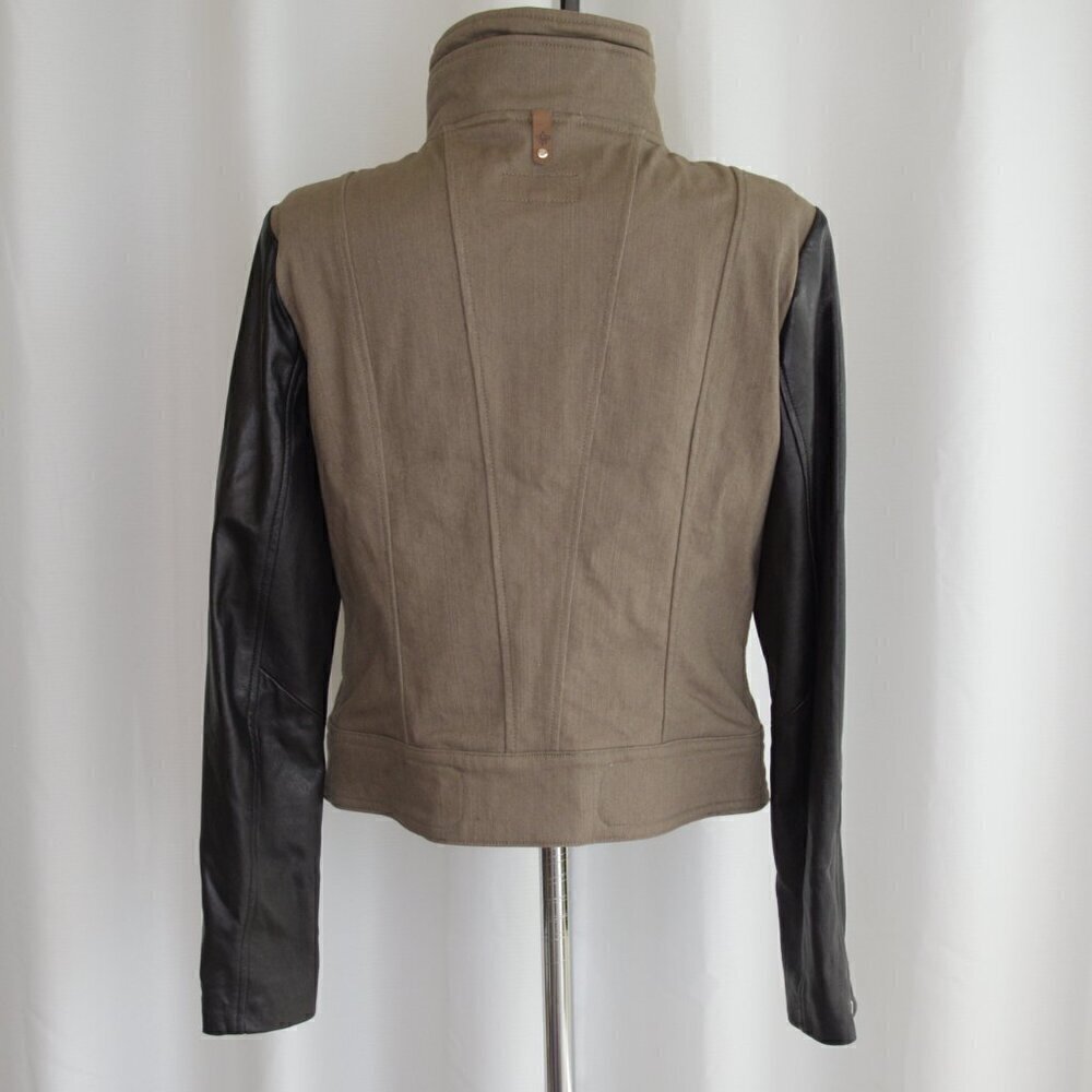 Mackage Minella Leather Biker Moto Jacket Olive Green Black Sz M - Picture 4 of 10